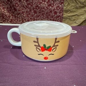 Reindeer Design Soup Bowl with Lid